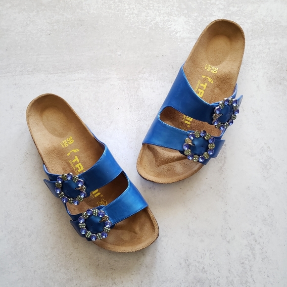 Birkenstock Shoes | Birkenstock Blue Rhinestone Buckle Sandals 39 | Poshmark